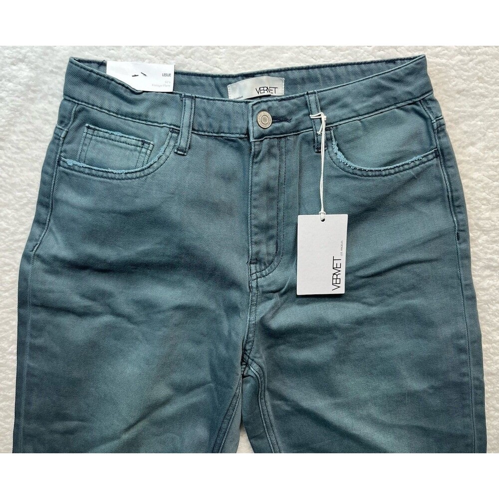 Vervet Jeans Womens 27 Teal Leslie 90s Vintage Flare Distressed Denim Grunge